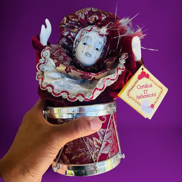 3 Piece Set Collector Edition Porcelain Collectible Jester in Musical Drum Clown - Picture 4 of 16